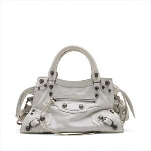 Balenciaga Neo Cagoule Leather Handbag White Mirror